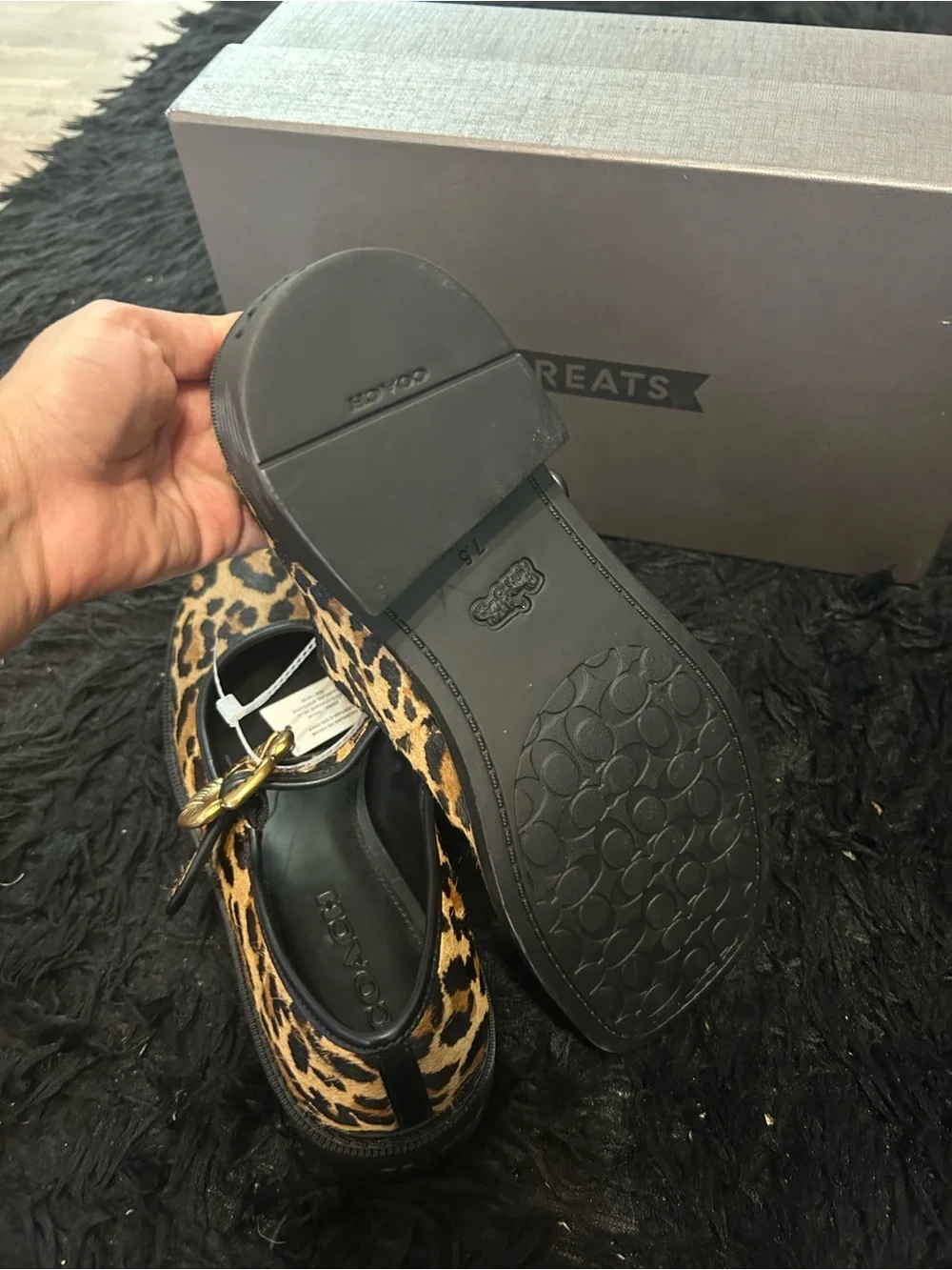 COACH Mary Jane animal print gold flower buckle shoes women’s 7.5 new